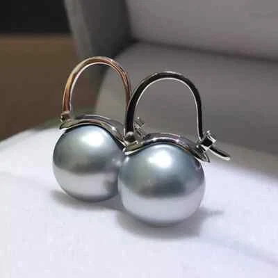 Pendientes de perlas redondas 10-11 mm AAA+Tahitian GreySouth Sea con platino 18K AU750 Foto 1 de 4