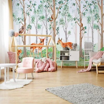 Baby bedroom wallpaper 312x219 cm White Green Animal wall mural non-woven - Image 1 of 4