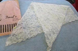 Church Head Cover Lace Mantilla Veil Scarf 42" L 22" W Vintage White Floral - Picture 1 of 10