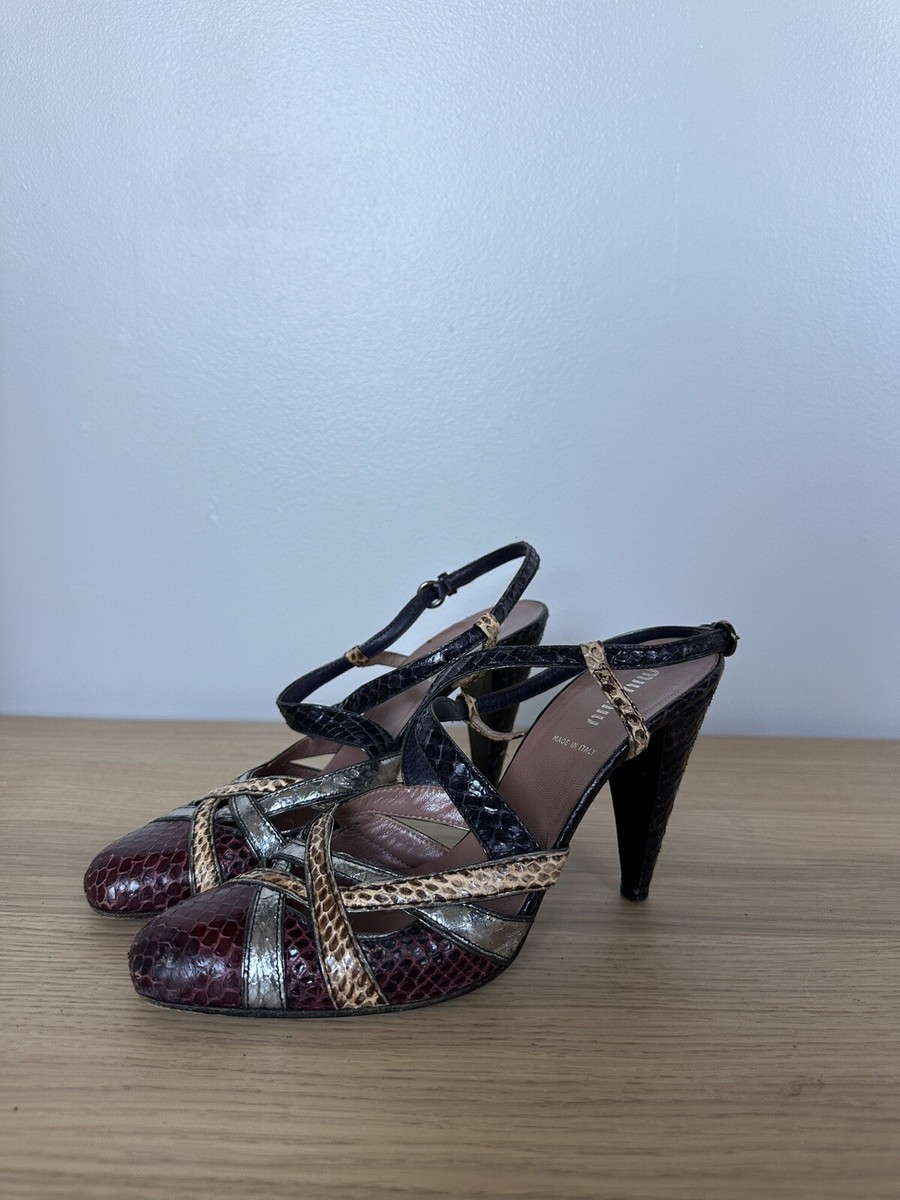 Miumiu ハイヒール　ヘビ柄　37 Miu Miu Croc Embossed Peep Toe Curved Heel 37 1999/2000 For