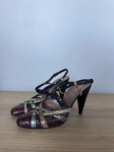 Vintage MIU MIU Heels Purple/Silver Snake Skin Leather-Ankle Strap-Sz-37 - Picture 1 of 6