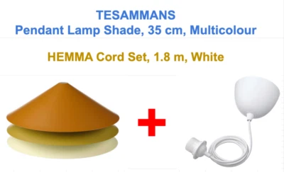 IKEA TESAMMANS Lamp Shade Steel Multicolor 35 cm NEW + Hemma Cord Set 1.8m White - Image 1 of 4