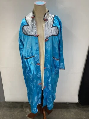 Vintage Asian Silk Blue Silver Embellished Kimono Robe Imperfect Handmade - Image 1 of 4