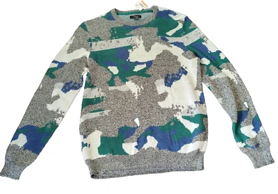 Precio de venta sugerido por el fabricante $75 Suéter Alfani de cuello redondo de jacquard abstracto para hombre talla pequeña 100 % algodón Foto 1 de 3