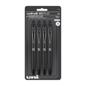 Uniball Signo 207+ Gel Pen 4 Pack 0.7mm Medium Black Pens Gel Ink Pens Office - Picture 1 of 8