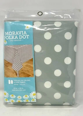 Vinyl Tablecloth Gray Polka Dots Camping Picnic Party 60x84 - Image 1 of 3