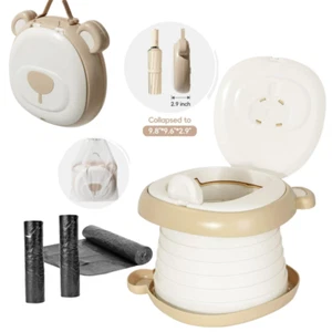 Portable Travel Potty Seat for Toddlers with Splash Guard Foldable Khaki 3 Rolls - Picture 1 of 11