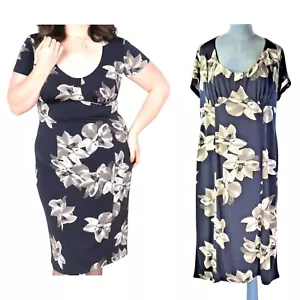 Plus Size Dress Bodycon Midi Floral Navy Olivia Glamour Emily Size UK 18 New - Picture 1 of 18