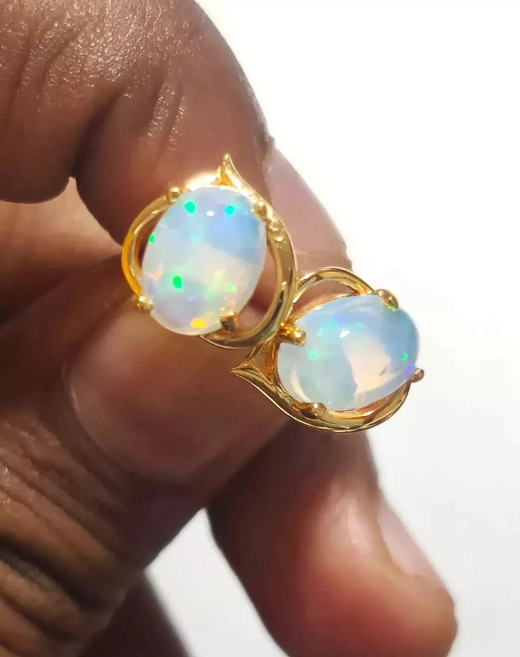 2Ct Oval Cut Lab Created Fire Opal Women's Stud Earrings 14K Yellow Gold Plated - Image 1 of 4