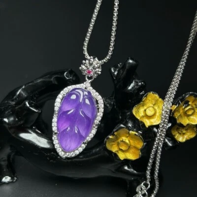 Real Natural High Ice purple Jade Jadeite amulet Pendant&Necklaces Foto 1 de 4