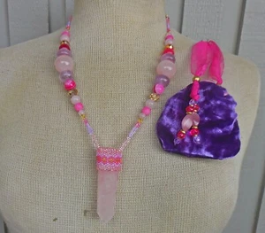 Rosenquarz Kristall Spitze verstellbar Perlenkette mit Amethyst Edelstein Perlen - Bild 1 von 12