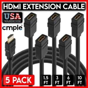 HDMI Extension Cable HDMI Male to Female Cord Extender 4K HD TV PS5 XBOX 5 PACK - Picture 1 of 11