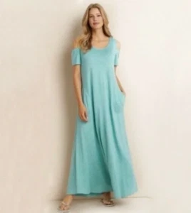 Soft Surroundings Maxi Dress Womens Medium Cold Shoulder Pockets Travel Vacation - Picture 1 of 6