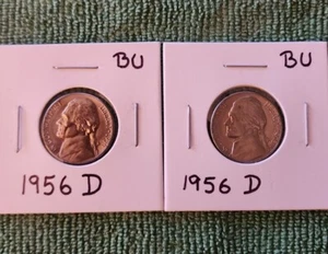 Lot of Two BU Uncirculated Cameo Toned 1956 D Jefferson Nickels Coins - Picture 1 of 5