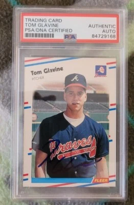 Tom Glavine signed 1988 Fleer Baseball Rookie Card RC IP auto PSA Atlanta Braves - Image 1 of 3