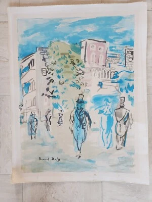 Raoul Dufy Original WaterColor Street Scene 26x20" - Image 1 of 4