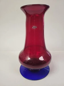 Seltene Blenko Vase Rubinrot und Kobaltblau - Bild 1 von 8