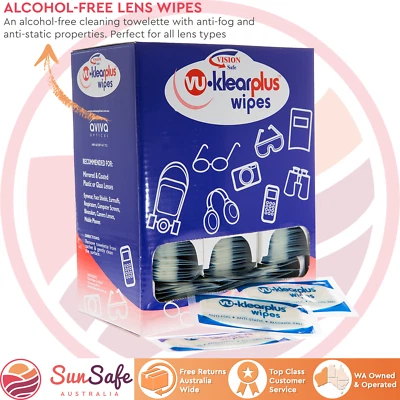 VU KLEARPLUS Eyewear Lens Cleaning Wipes 300 Pack Sachets VU-Klearplus Anti-Fog Anti-Static