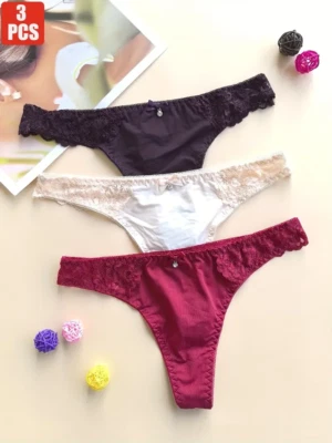 3er-Set Damen String Slips Spitzenslips Schleife Sexy Tanga Unterwäsche S–XL - Bild 1 von 4