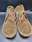 Vintage Oglala Sioux Suede Moccasins With Embroidered Trim