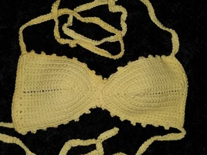 Women's Handmade Crochet Festival Swimsuit Top Yellow Color Size M - Picture 1 of 3