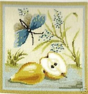 Butterfly And Pears Tapestry/Needlepoint Canvas DMC 11.75" x 11.75" - Picture 1 of 1