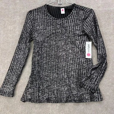 Top Total Girl Niñas Negro Plateado Manga Larga Brillante Elegante Fiesta Foto 1 de 4