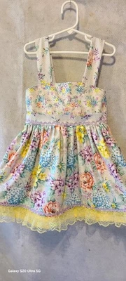 Girls Size 2 Yellow Dress With Floral Overlay & Boutice With Yellow Lace And... - Image 1 of 4