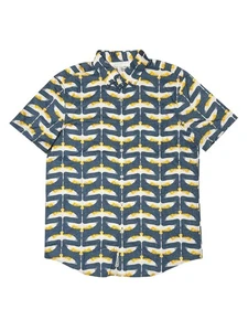 Original Penguin Men's Bird Print Poplin Short Sleeve Shirt Blue, M - Picture 1 of 4