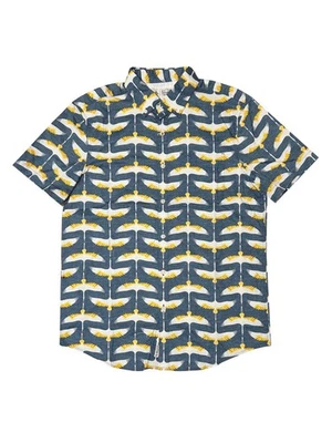 Camisa Original Penguin Para Hombre Estampado de Pájaros Popelina Manga Corta Azul, M Foto 1 de 4
