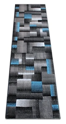 , Modern Contemporary Runner Area Rug, Blue Grey Black (2 Feet X 7 Feet) Hall... - Image 1 of 4