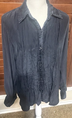 Camisa blusa para mujer Liz Claiborne con botones manga larga 100 % seda negra talla 10 Foto 1 de 4