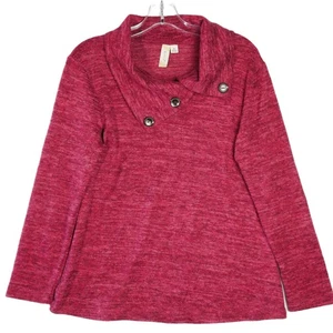 Misia Damen Gr. M leichter Wasserfallausschnitt Pullover weinrot Knopf Pulli dehnbar - Bild 1 von 13