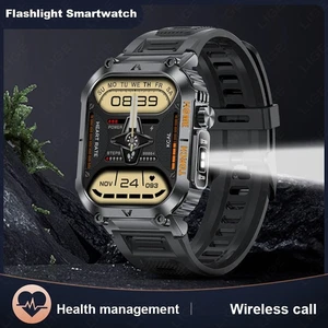Smart Watch Men Sport Rugged with LED Flashlight 2.02" HD Screen 3ATM Waterproof - Picture 1 of 7