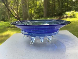 ORIGINAL SIGNIERTES NEIL DROBNIS SANDGUSS MUNDGEBLASENES BLAUES KUNSTGLAS - MITTELGROß - Bild 1 von 6