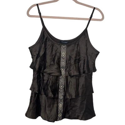 Camiseta sin mangas Md WHBM Y2K de seda en capas marrón bordada a rayas tachuelas boho coqueta  Foto 1 de 4