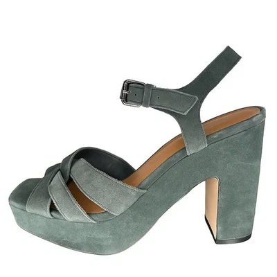 Sandalia de Tacón Espléndido 11 Tirantes Plataforma Elegante Fiesta Gruesa Gris Oliva Piper Foto 1 de 4