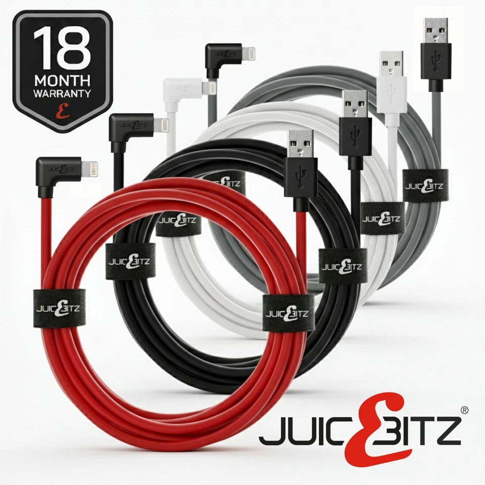 For iPad 4 Air 2 Mini & iPhone 14 13 12 11 SE XS XR 8 7 Angled USB Charger Cable - Image 1 of 4