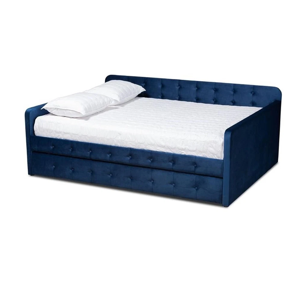 Baxton Studio Jona Navy Blue Velvet Upholstered Queen Size Daybed with Trundle - Image 1 of 1