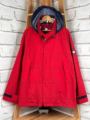 Tommy Hilfiger Jacket Hooded Vintage Patched Logo Red Size L (US TAX PAID) - Image 1 of 4