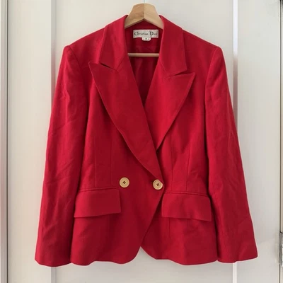 Винтажный Christian Dior двубортный золотой кнопки с подкладкой Рождественский красный блейзер 6 - Изображение 1 из 4