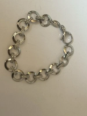 PULSERA CADENA INICIADORA ENCANTO CRISTAL PAVÉ REDONDO TONO PLATA FÓSIL B10 Foto 1 de 3