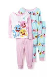 Baby Shark Toddler Girl's Character Print 4-Piece Long-Sleeved Pajama Set - Picture 1 of 8
