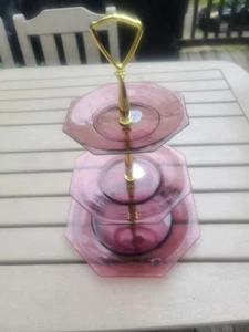 Vintage Quaker State By Allegheny Glass 3 Tier Server NIB, Morrocan Amethyst - Picture 1 of 9