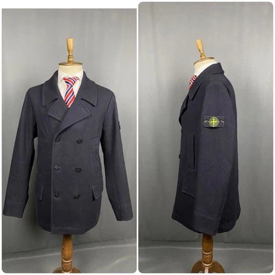 Abrigo Stone Island Panno Speciale Para Hombre Azul Lana Doble Pecho Guisante Talla 2XL Foto 1 de 4