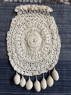 Cartera antigua con cordón tatuada de encaje de ganchillo boda victoriana eduardiana Foto 1 de 4