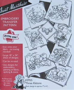 Aunt Martha's 3955 Three Kittens Days of Week Towels Embroidery Transfer Pattern - Picture 1 of 1