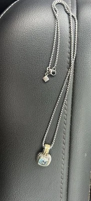 David Yurman Blue Topaz Pendant Necklace 14K Yellow Gold Sterling Silver 16.5" - Image 1 of 2