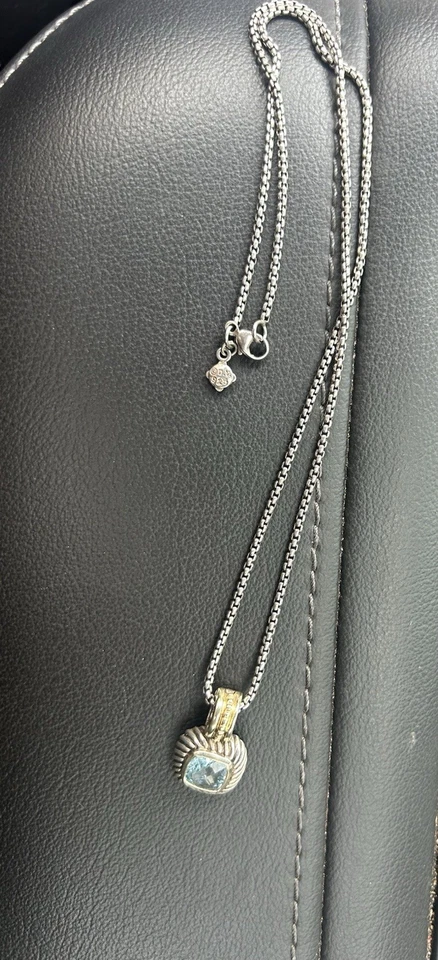 Collar Colgante David Yurman Topacio Azul Oro Amarillo 14K Plata de Ley 16.5" Foto 1 de 2