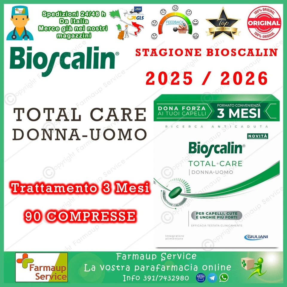 Nuovo Bioscalin Total Care Trattamento 3 Mesi 90 Compresse Anticaduta Donna Uomo - Immagine 1 di 1